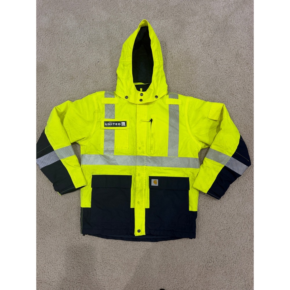 Carhartt Mens Hi-Vis Class 3 Waterproof Jacket United Airlines Yellow S 103711